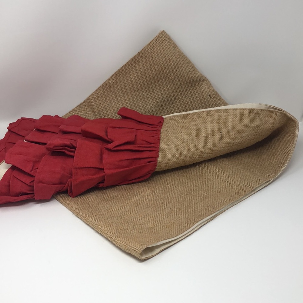 Christmas Burlap and Red Ruffle Table Runner - Picture 2 of 4